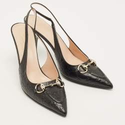 Pre Owned Gucci Werin Size 39.5 Black Guccissima Leather Slingback Pumps