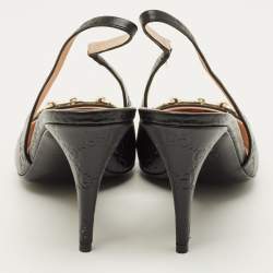 Pre Owned Gucci Werin Size 39.5 Black Guccissima Leather Slingback Pumps