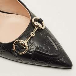 Pre Owned Gucci Werin Size 39.5 Black Guccissima Leather Slingback Pumps