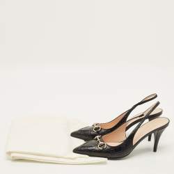 Pre Owned Gucci Werin Size 39.5 Black Guccissima Leather Slingback Pumps