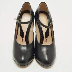 مملوكة مسبقًا حذاء كعب عالي غوتشي ليزلي جلد أسود مع حزام للكاحل مقاس 41.5