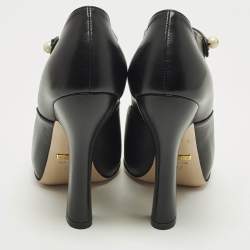 مملوكة مسبقًا حذاء كعب عالي غوتشي ليزلي جلد أسود مع حزام للكاحل مقاس 41.5