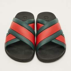 مملوكة مسبقًا Gucci Web Size 35 Multicolor Rubber Slide Sandals