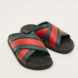 مملوكة مسبقًا Gucci Web Size 35 Multicolor Rubber Slide Sandals