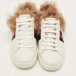 مملوكة مسبقًا حذاء رياضي غوتشي ايس فرو وجلد أبيض عنق منخفض مقاس 40