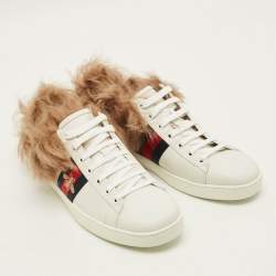 مملوكة مسبقًا حذاء رياضي غوتشي ايس فرو وجلد أبيض عنق منخفض مقاس 40