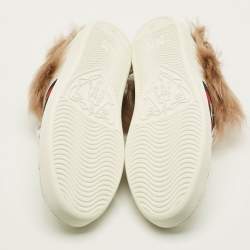 مملوكة مسبقًا حذاء رياضي غوتشي ايس فرو وجلد أبيض عنق منخفض مقاس 40