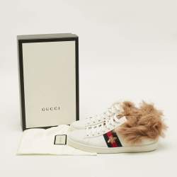 مملوكة مسبقًا حذاء رياضي غوتشي ايس فرو وجلد أبيض عنق منخفض مقاس 40