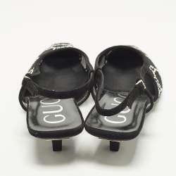 Pre Owned Gucci Size 36.5 Black Mesh and Suede  GG Crystal Embellished Slingback Pumps