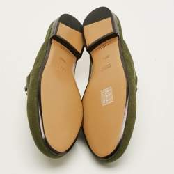 Pre Owned Gucci Princetown Size 36.5 Green GG Canvas Flat Mules