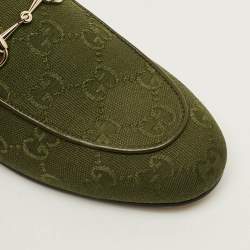 Pre Owned Gucci Princetown Size 36.5 Green GG Canvas Flat Mules