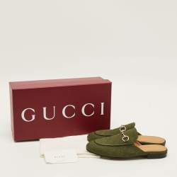 Pre Owned Gucci Princetown Size 36.5 Green GG Canvas Flat Mules