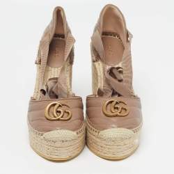 Pre Owned Gucci GG Marmont Size 38 Dusty Pink Leather Espadrille Wedge Sandals