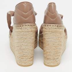Pre Owned Gucci GG Marmont Size 38 Dusty Pink Leather Espadrille Wedge Sandals