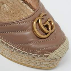 Pre Owned Gucci GG Marmont Size 38 Dusty Pink Leather Espadrille Wedge Sandals