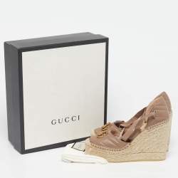 Pre Owned Gucci GG Marmont Size 38 Dusty Pink Leather Espadrille Wedge Sandals