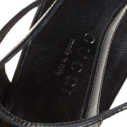 مملوكة مسبقًا Gucci Black Patent Leather Peep Toe Platform Ankle Strap Cut Out Pumps Size 36