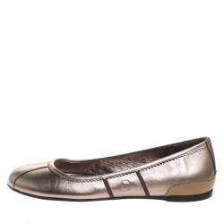 Gucci Metallic Grey And Tan Leather Ballet Flats Size 38