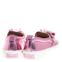 Gucci Pink Foil Leather Flower Slip On Sneakers Size 40