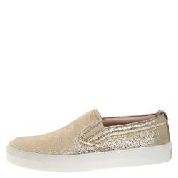 Pre Owned Gucci Metallic Gold Foil Leather Slip On Sneakers Size 37