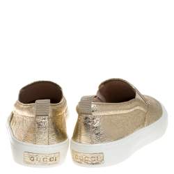 Pre Owned Gucci Metallic Gold Foil Leather Slip On Sneakers Size 37