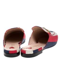 مملوكة مسبقًا حذاء سلايد غوتشي "برينستون" كانفاس مقلم متعدد الألوان مقاس 38