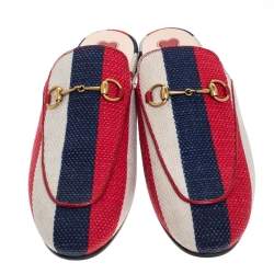 مملوكة مسبقًا حذاء سلايد غوتشي "برينستون" كانفاس مقلم متعدد الألوان مقاس 38