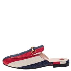 مملوكة مسبقًا حذاء سلايد غوتشي "برينستون" كانفاس مقلم متعدد الألوان مقاس 38