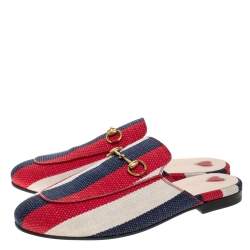 مملوكة مسبقًا حذاء سلايد غوتشي "برينستون" كانفاس مقلم متعدد الألوان مقاس 38