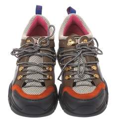 Pre Owned Gucci Multicolor Leather, Suede and Mesh Flashtrek Reflective Sneakers Size 40