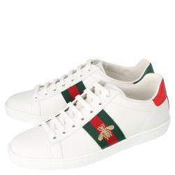 مملوكة مسبقًا Gucci White Leather Embroidered Bee Ace Low-Top Sneakers Size 36