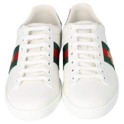 مملوكة مسبقًا Gucci White Leather Embroidered Bee Ace Low-Top Sneakers Size 36