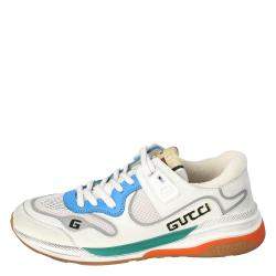 مملوكة مسبقًا Gucci White Leather and Fabric Ultrapace Low-Top Sneakers Size 38.5