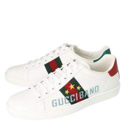 Pre Owned Gucci White Leather Gucci Band Embroidery Ace Low-Top Sneakers Size 36