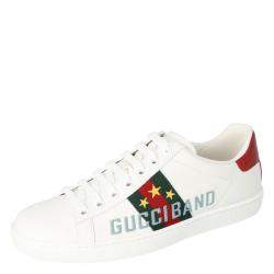 Gucci White Leather Gucci Band Embroidery Ace Low-Top Sneakers Size 38