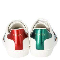 Pre Owned Gucci White Leather Gucci Band Embroidery Ace Low-Top Sneakers Size 40