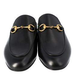 Pre Owned Gucci Black Leather Princetown Horsebit Mules Size 35.5