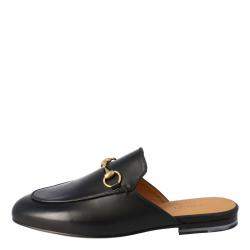 Pre Owned Gucci Black Leather Princetown Horsebit Mules Size (Right Shoe Size 39 & Left Shoe Size 39.5)