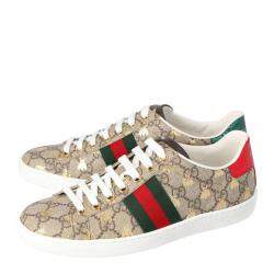 Pre Owned Gucci Brown/Beige GG Supreme Canvas Ace Bee Lace Up Sneakers Size 36