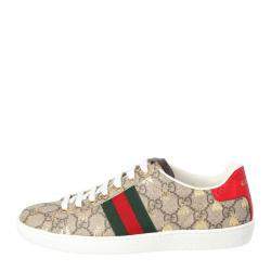مملوكة مسبقًا Gucci Brown/Beige GG Supreme Canvas Ace Bee Lace Up Sneakers Size 38