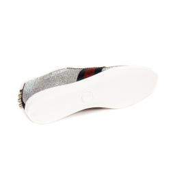 Pre Owned Gucci Silver Glitter Bambi Web Studded Sneakers Size 37