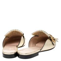 Pre Owned حذاء مولز غوتشي شراشيب جي جي كيتي مارمونت جلد فويل ذهبي مقاس 36