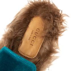 مملوكة مسبقًا Gucci Green/Brown Velvet and Fur Lined Princetown Flat Mule Size 38
