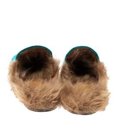مملوكة مسبقًا Gucci Green/Brown Velvet and Fur Lined Princetown Flat Mule Size 38