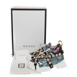 Gucci Metallic Leather and Mesh Flashtrek Removable Crystals Sneakers Size 36