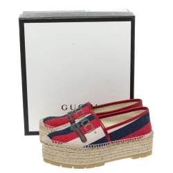 Gucci Multicolor Canvas Logo Sylvie Platform Espadrille Flats Size 38