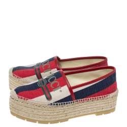 Gucci Multicolor Canvas Logo Sylvie Platform Espadrille Flats Size 38