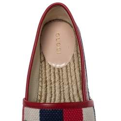 Gucci Multicolor Canvas Logo Sylvie Platform Espadrille Flats Size 38