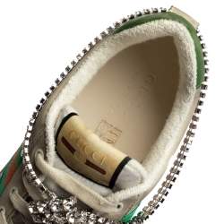 Pre Owned Gucci Off White Leather Screener Sneakers with Crystals Size 40