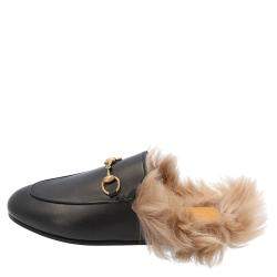 Pre Owned Gucci Black Leather Princetown Slippers Size 37